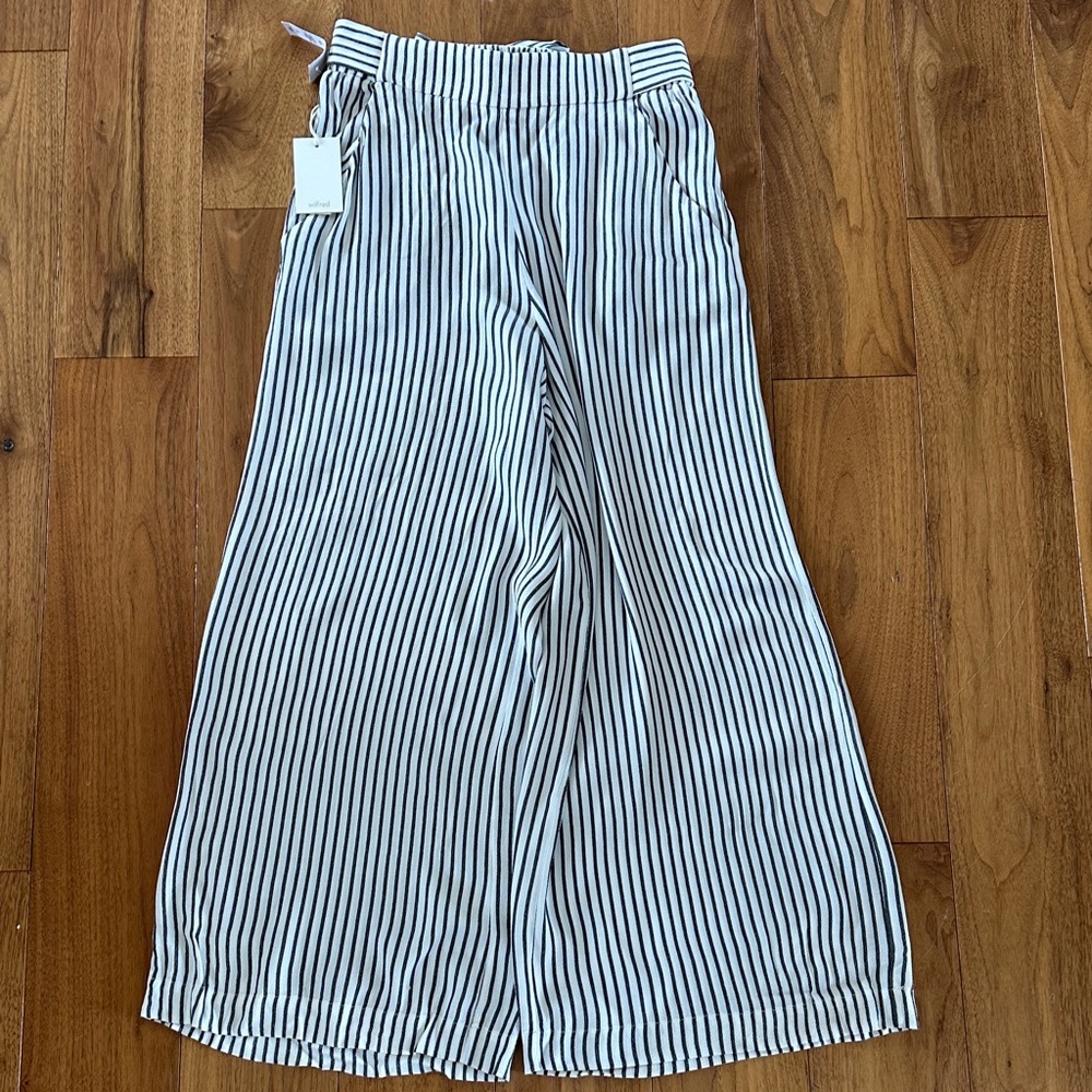 Wilfred Black & White Striped Wide-Leg Tie-Waist Pants